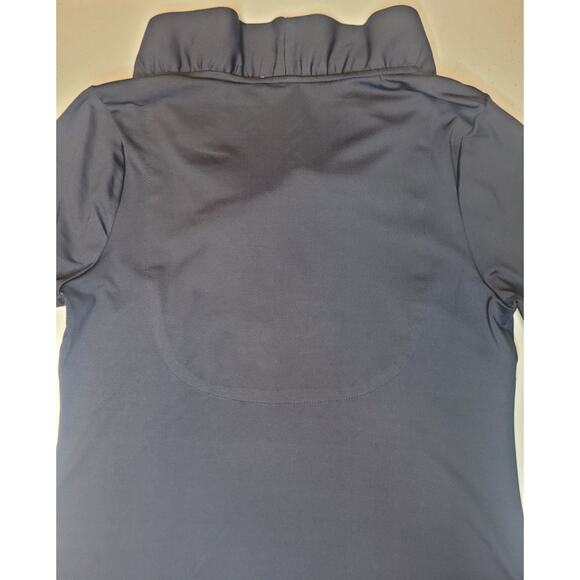 Gretchen Scott Women's Small Ruffle Neck 3/4 Sleeve Stretchy Top Navy Casual - Picture 13 of 13